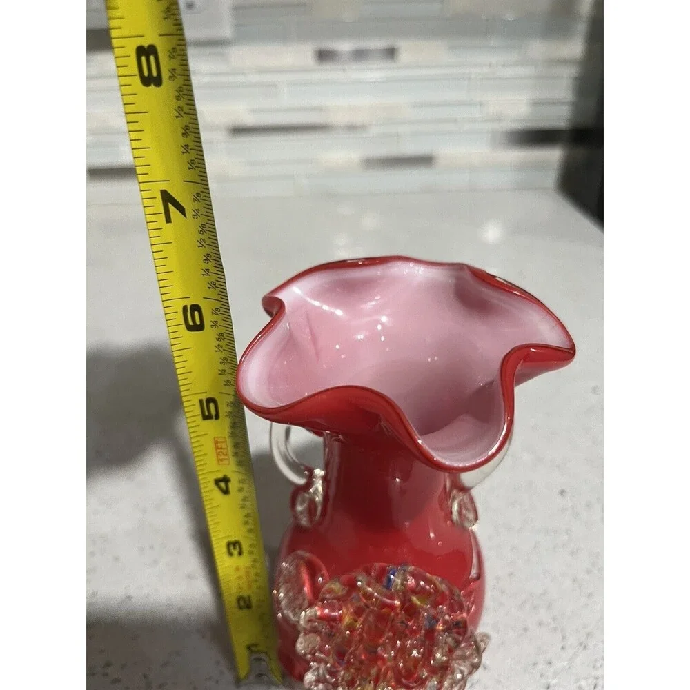 Vintage Hand Blown Art Glass by Stevens & Williams Red Cased Vase Splatter Art